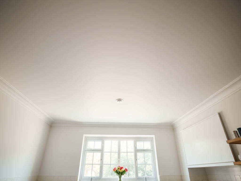 Freshly skimmed kitchen ceiling by Sheffield Plaster & Render Co
